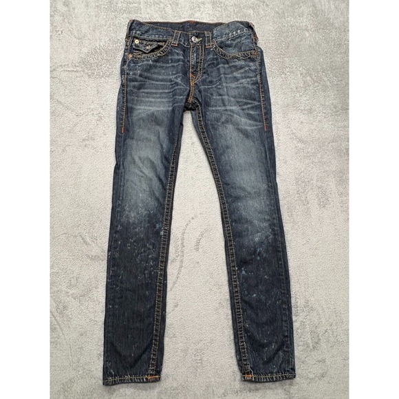 True Religion Skinny WFLP Old Multi Jeans Mens Blue‎ Measured 33x34 Denim Flap - Picture 1 of 11